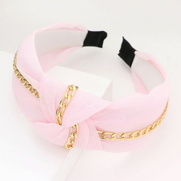 Gold Chain & Pink Knot Headband Bling Fashion Hair Cute Statement Accessory Trim - Picture 1 of 2
